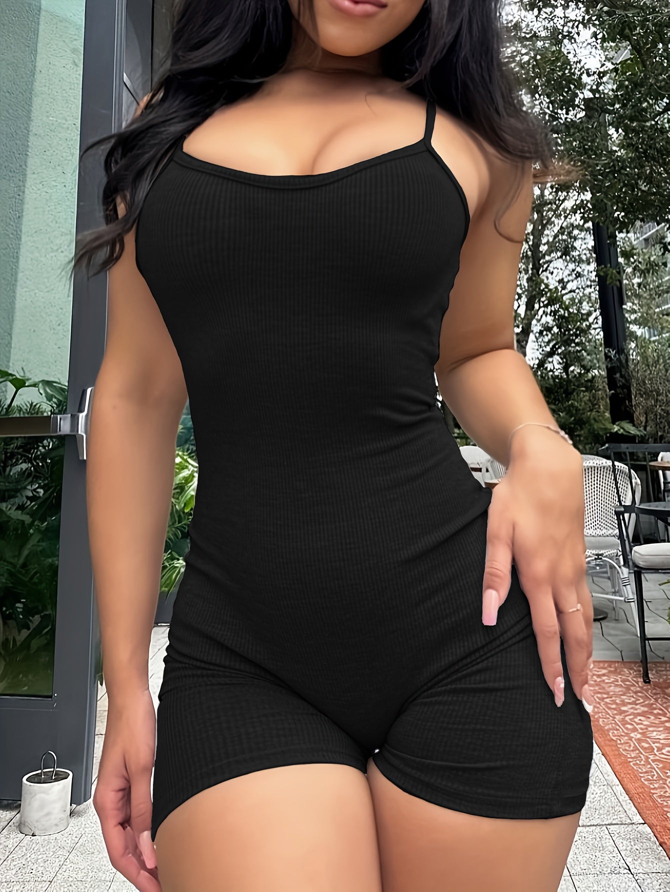 Chic Women's Sleeveless Romper - Stretchy, Solid Color with Spaghetti Straps & Square Neckline - For Women - Perfect for Summer Parties & Casual Outings - Ideal Gift for Fashionable Women